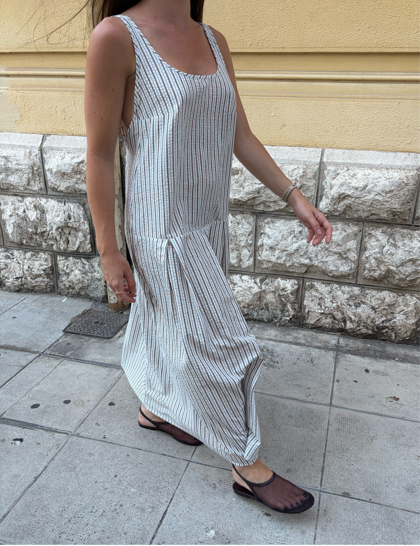 SEERSUCKER OPEN BACK DRESS